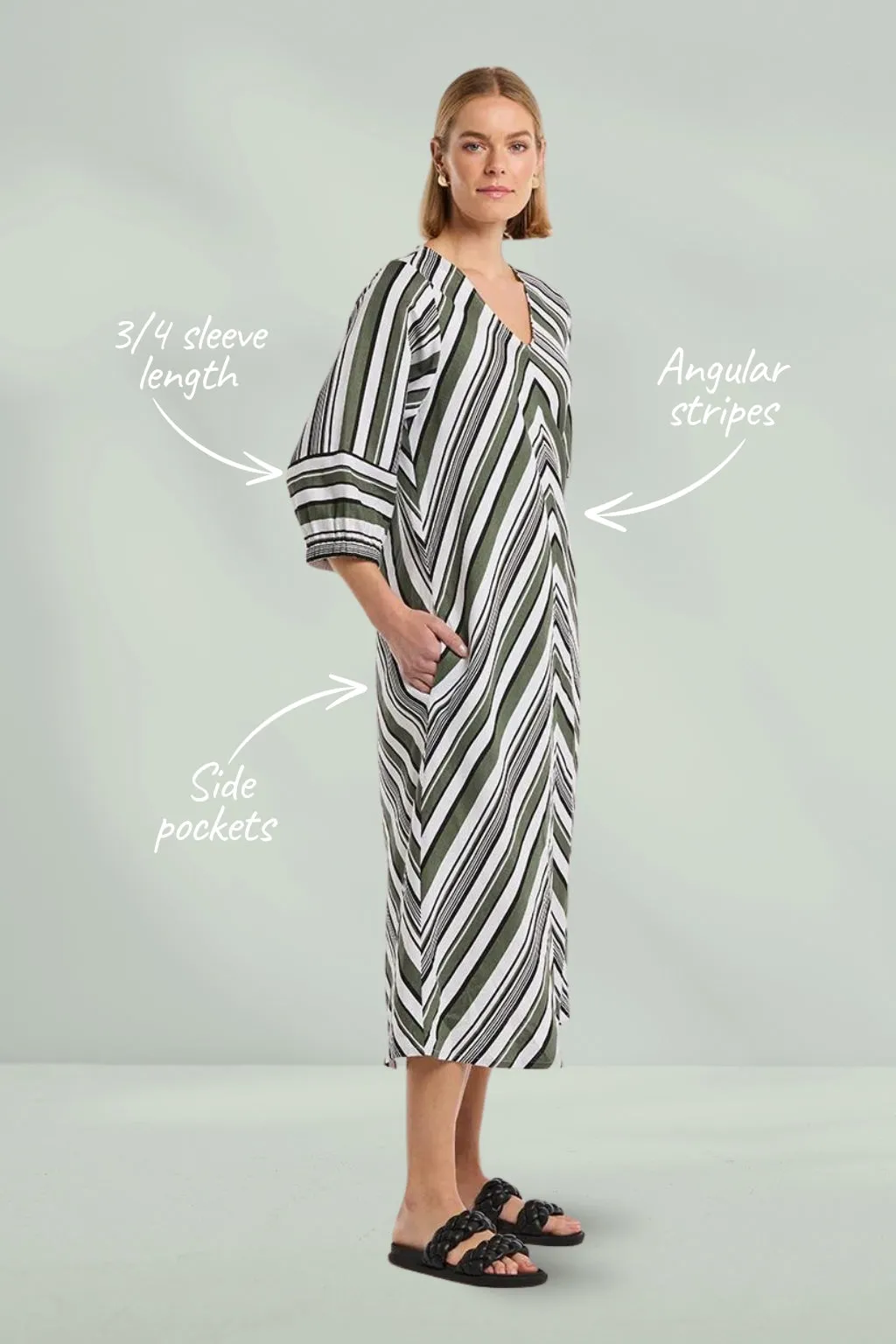 Marco Polo Spliced Stripe Dress Olive