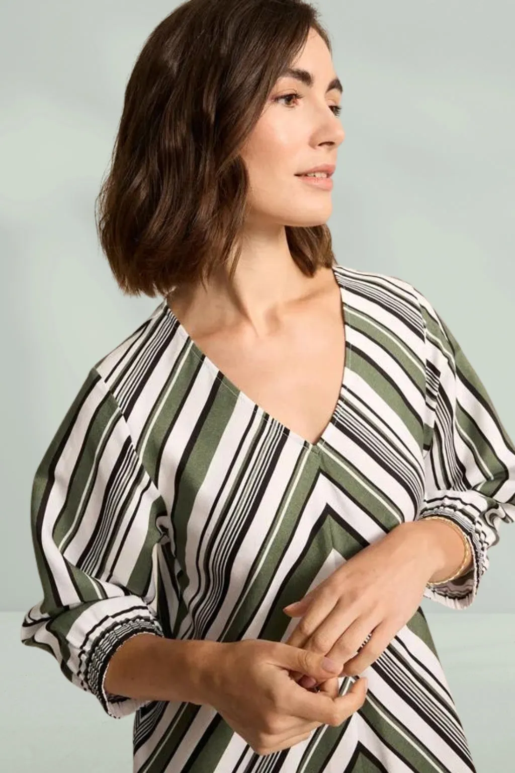 Marco Polo Spliced Stripe Dress Olive
