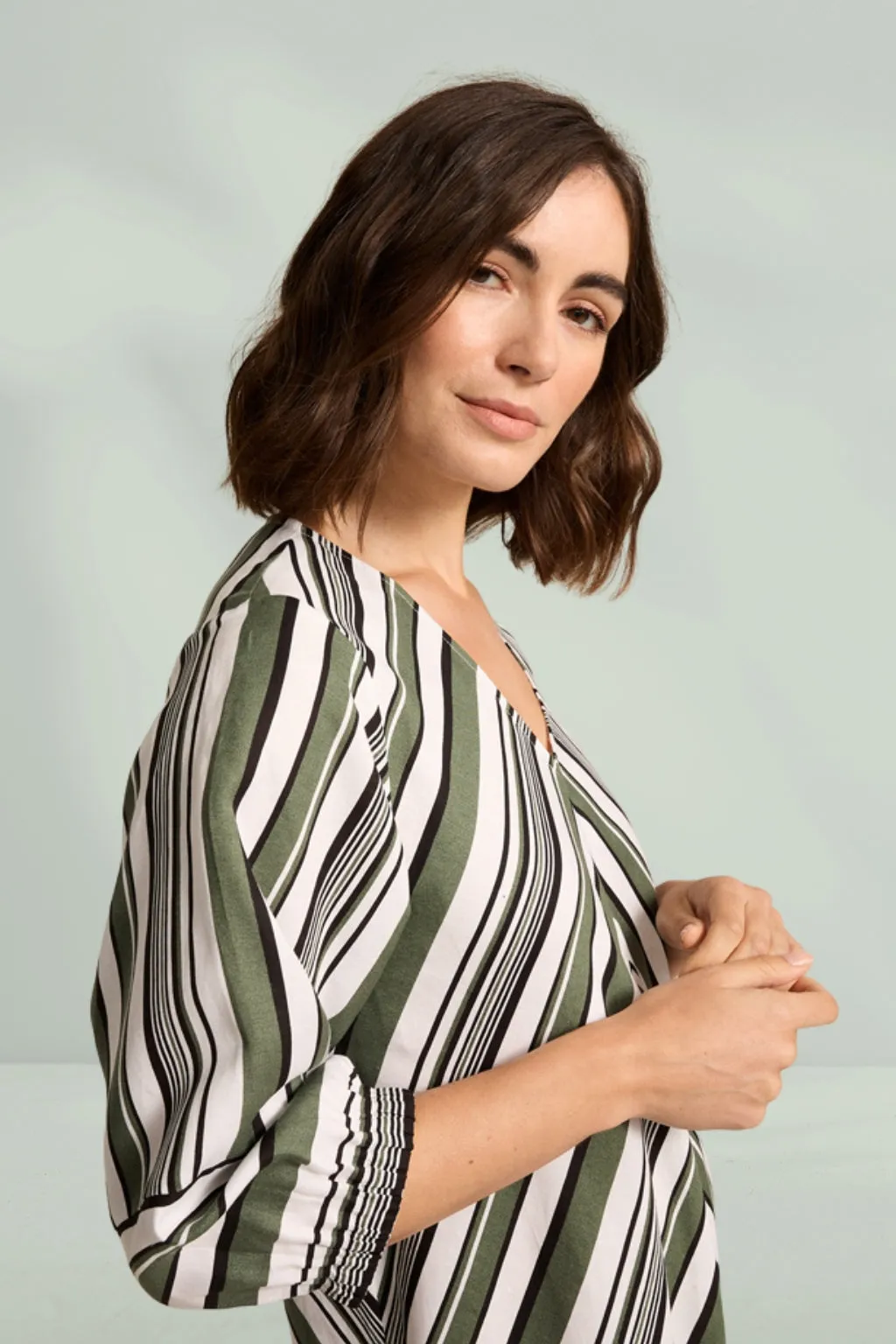 Marco Polo Spliced Stripe Dress Olive