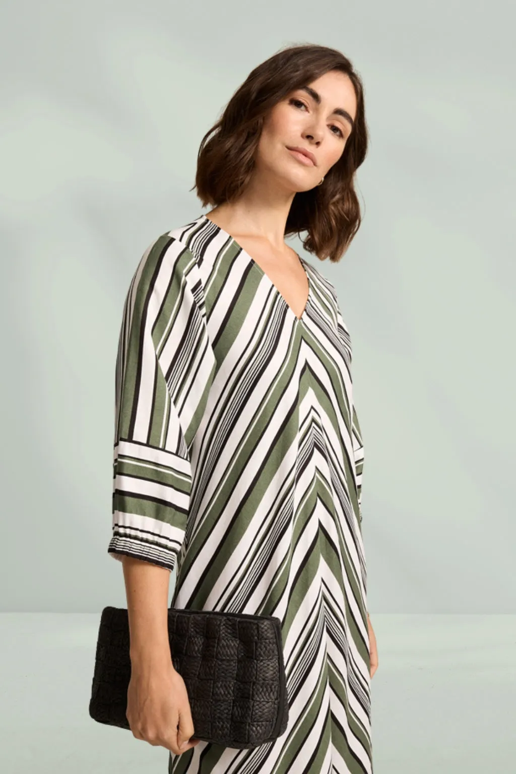Marco Polo Spliced Stripe Dress Olive