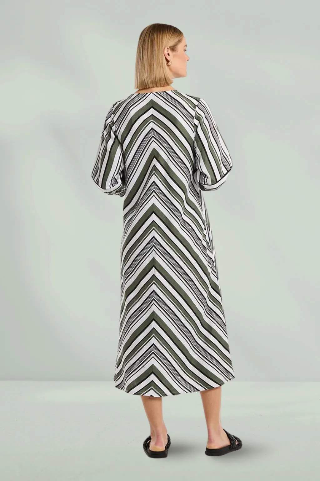 Marco Polo Spliced Stripe Dress Olive