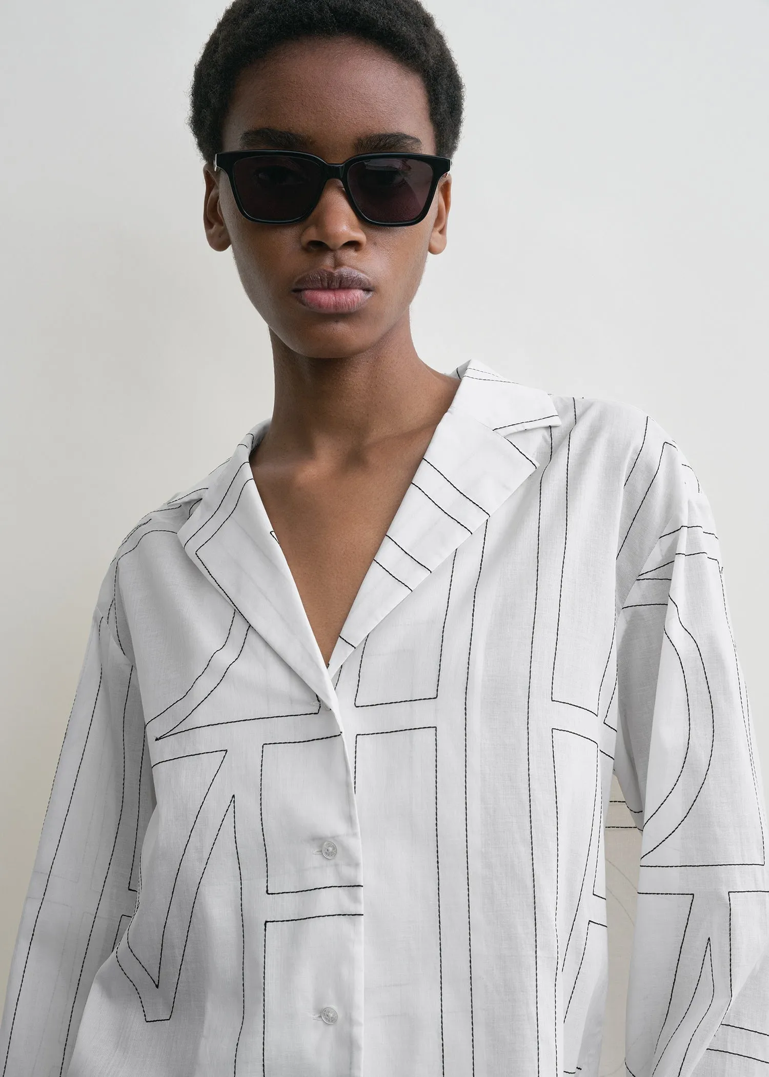 Monogram cotton pj top white/black