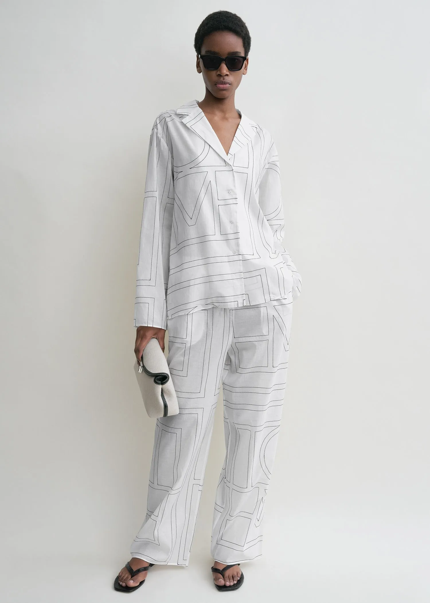Monogram cotton pj top white/black