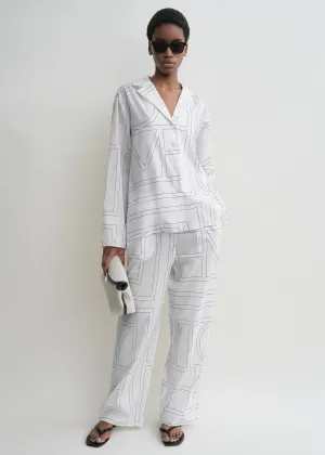 Monogram cotton pj top white/black