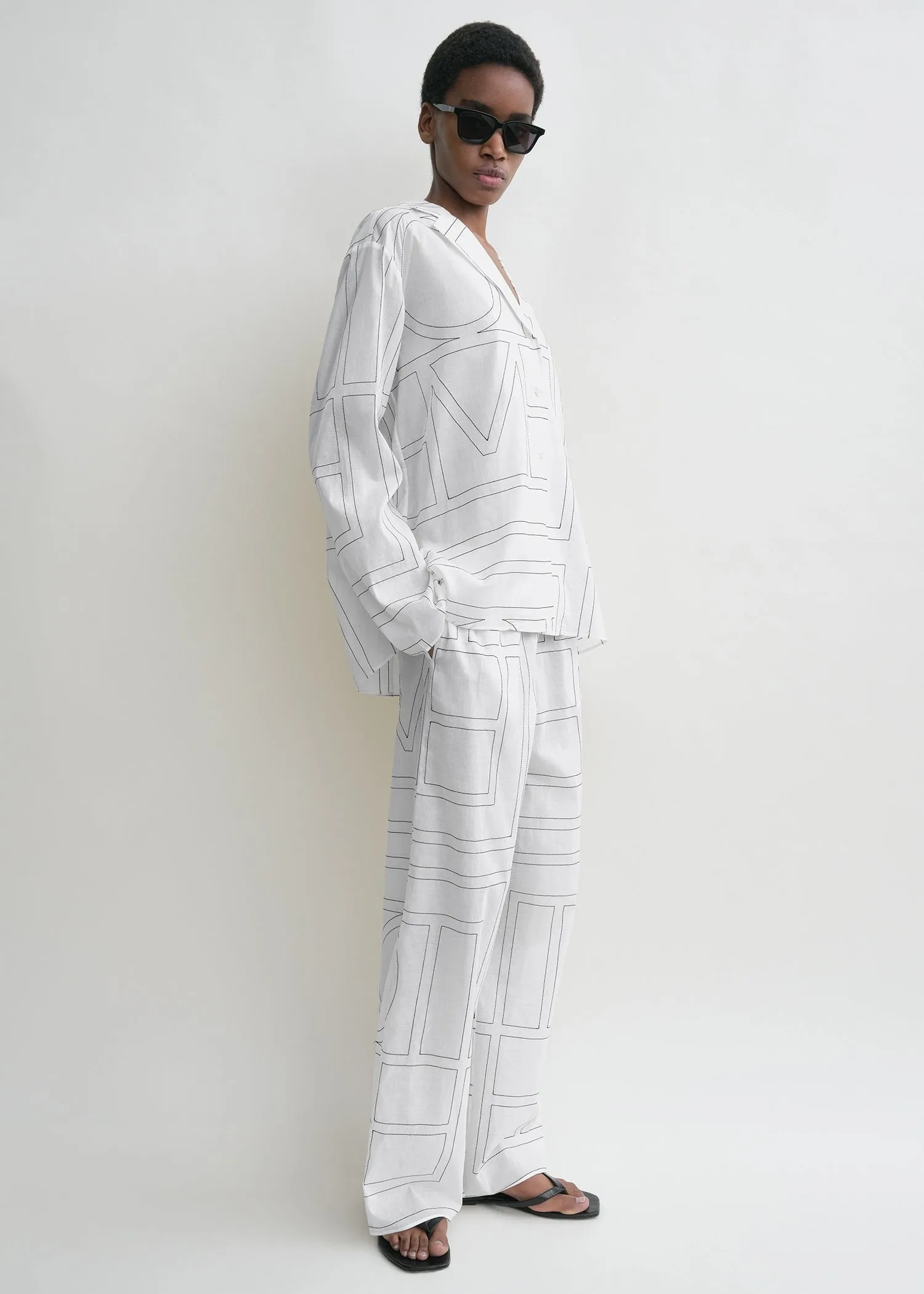 Monogram cotton pj top white/black
