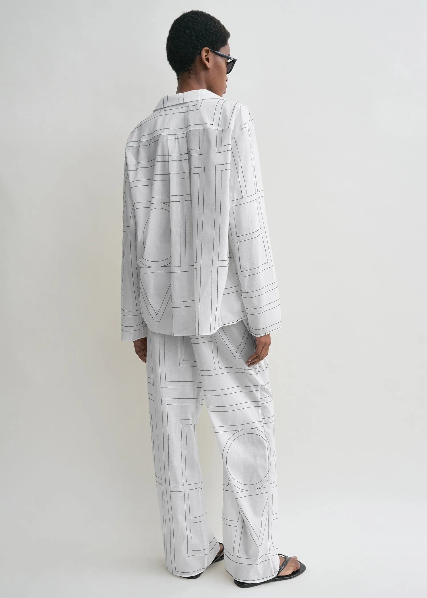 Monogram cotton pj top white/black