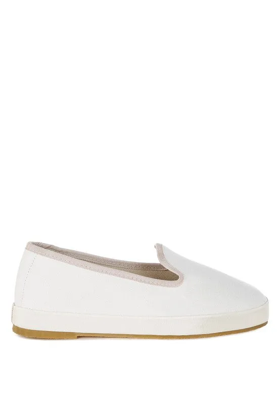 Moshka Round Toe Canvas Slip-On Loafers