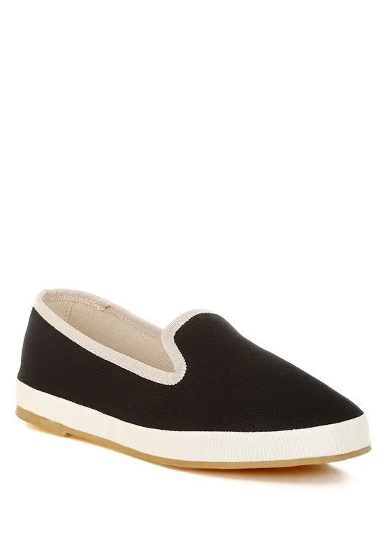 Moshka Round Toe Canvas Slip-On Loafers