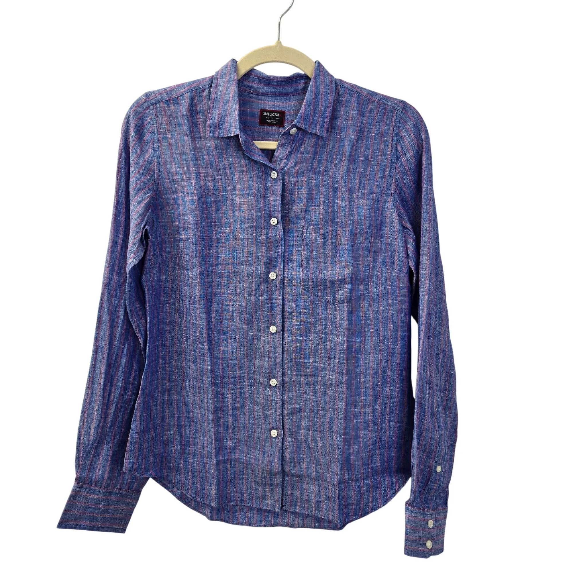 NWT UNTUCKit 100% Linen Zell Striped Long Sleeve Button Down Shirt Size 2