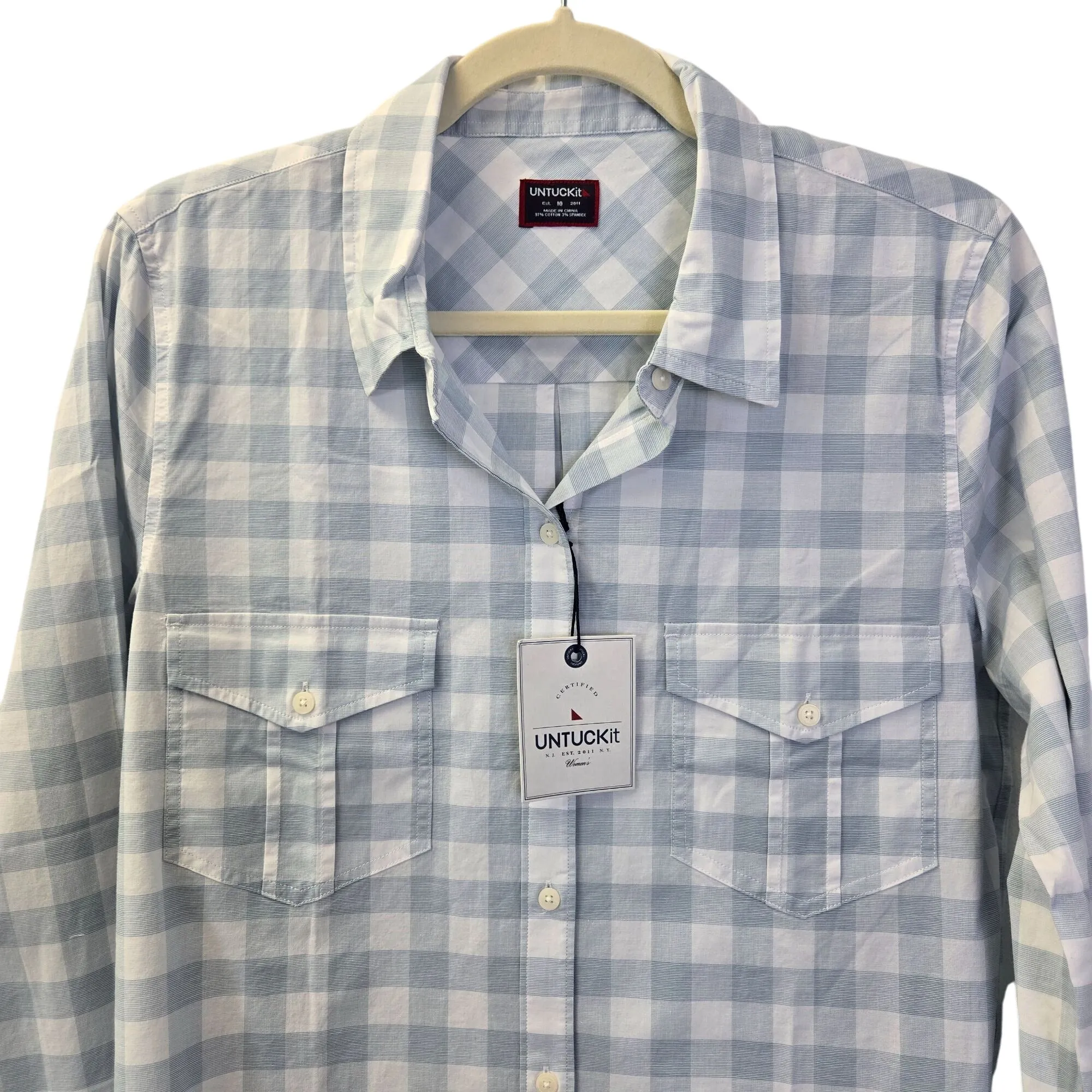 NWT UNTUCKit Santa Marzi Plaid Long Sleeve Button Down Shirt Size 10