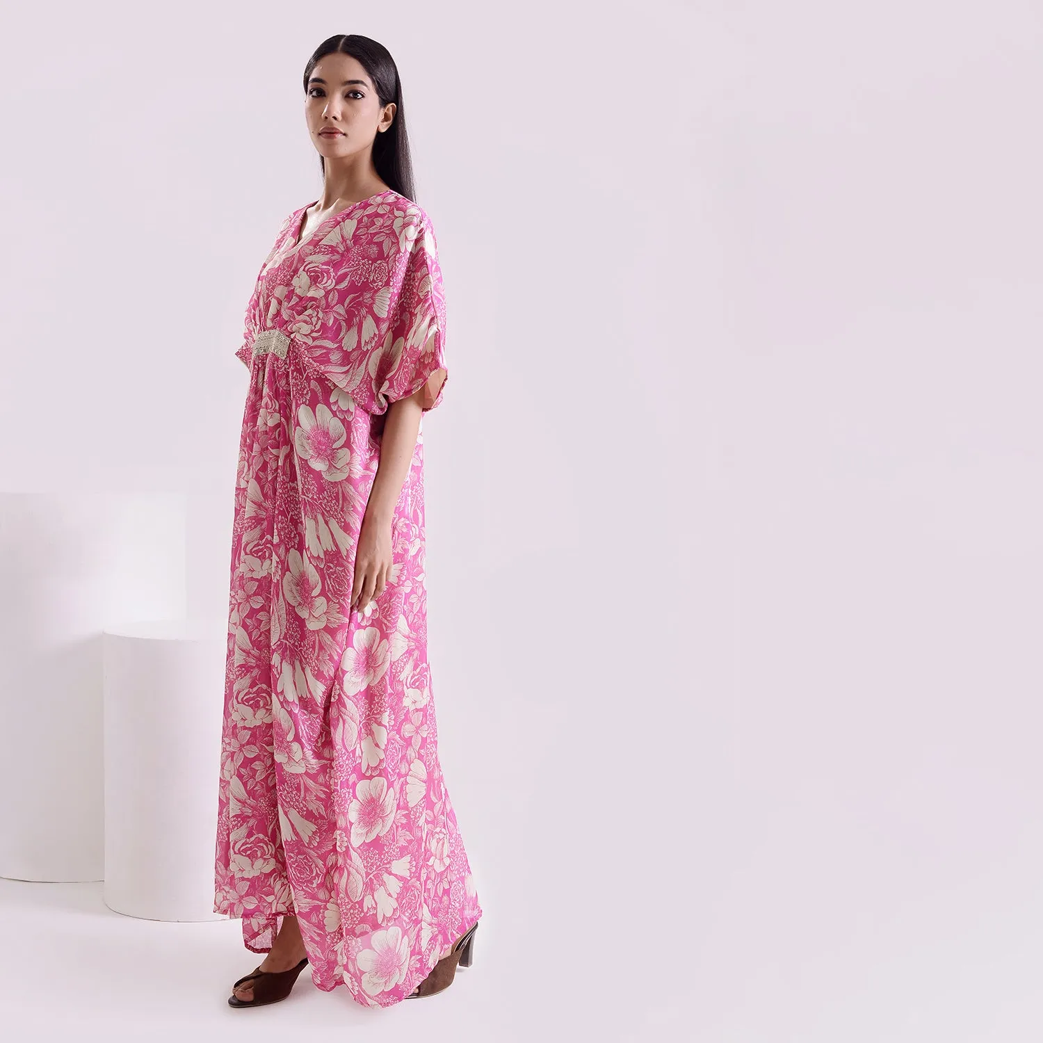 Ocean pink Goergette satin long kaftan