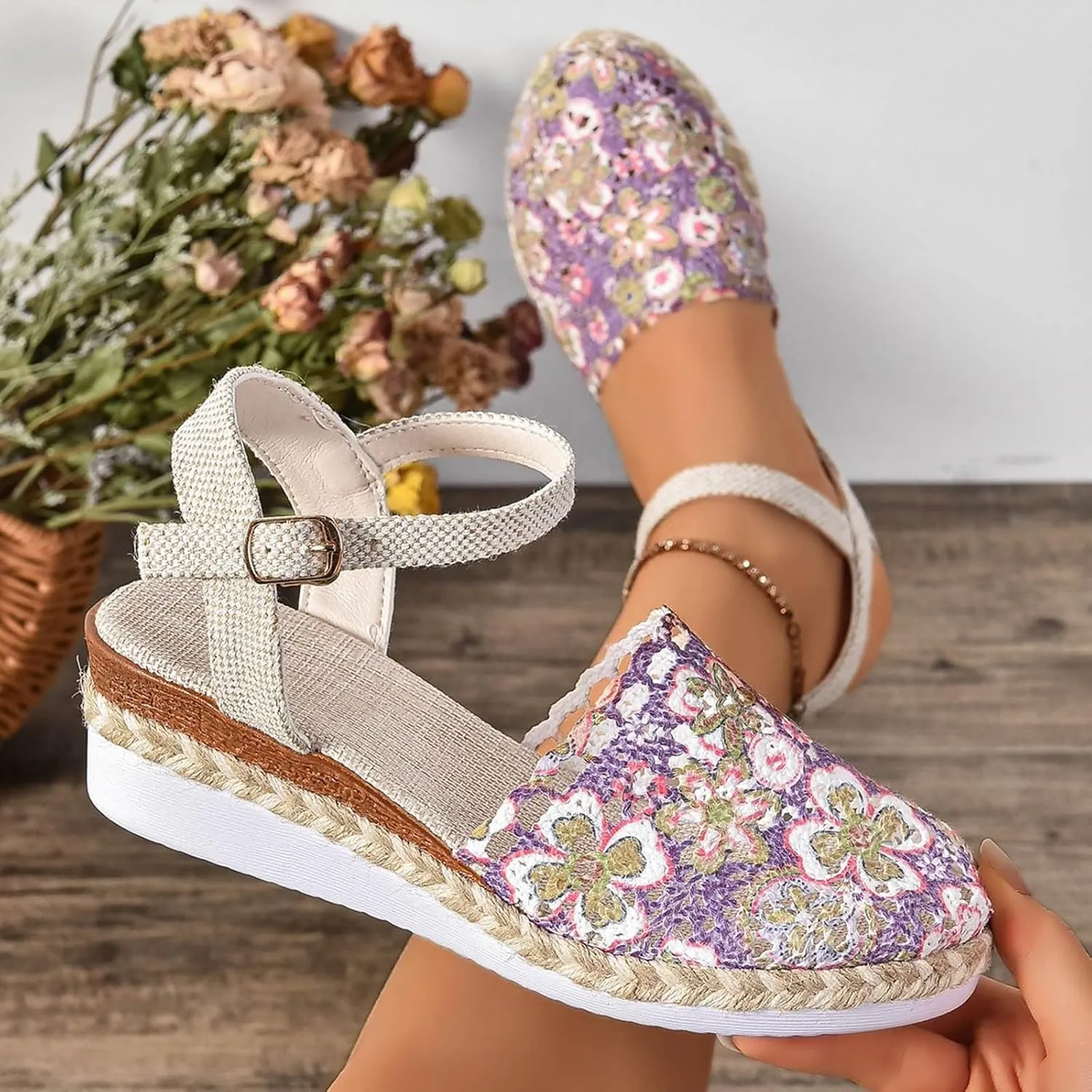 Orthopedic Platform Wedge Sandals for Women Summer Dressy Ankle Strap Closed Toe Beach Sandal Anti Slip Comfortable Dress Shoes