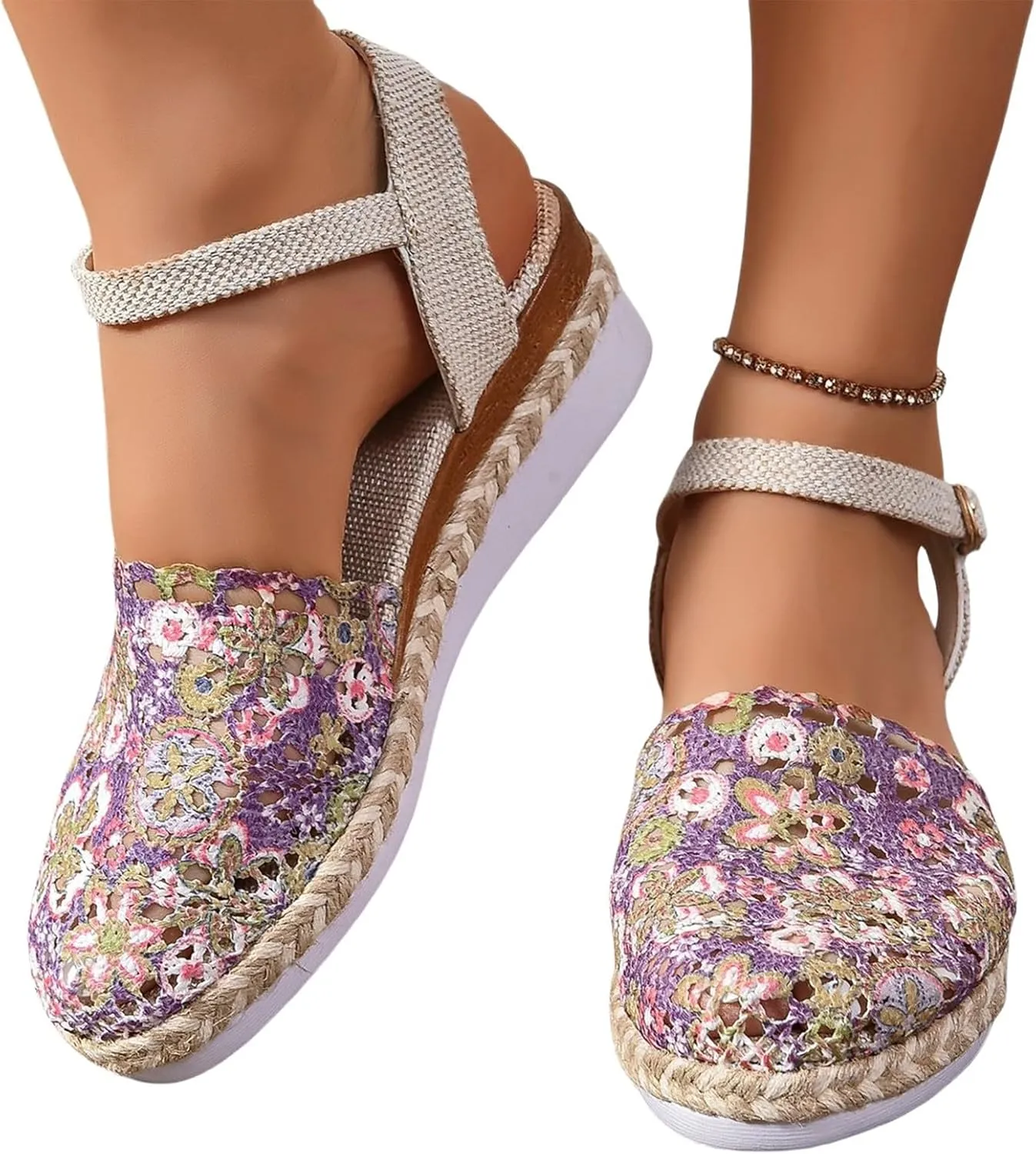 Orthopedic Platform Wedge Sandals for Women Summer Dressy Ankle Strap Closed Toe Beach Sandal Anti Slip Comfortable Dress Shoes