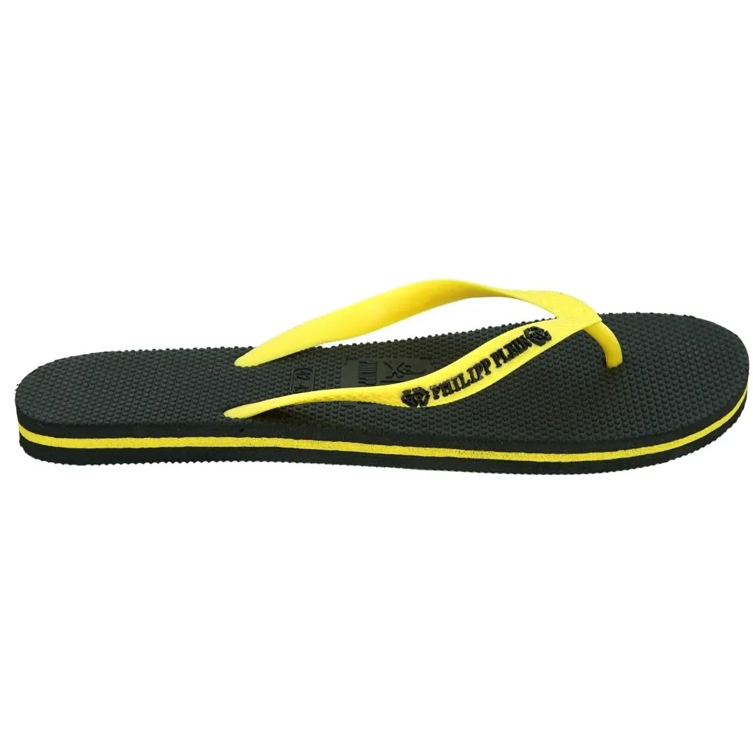 Philipp Plein Brand Logo Black Yellow Flip Flops