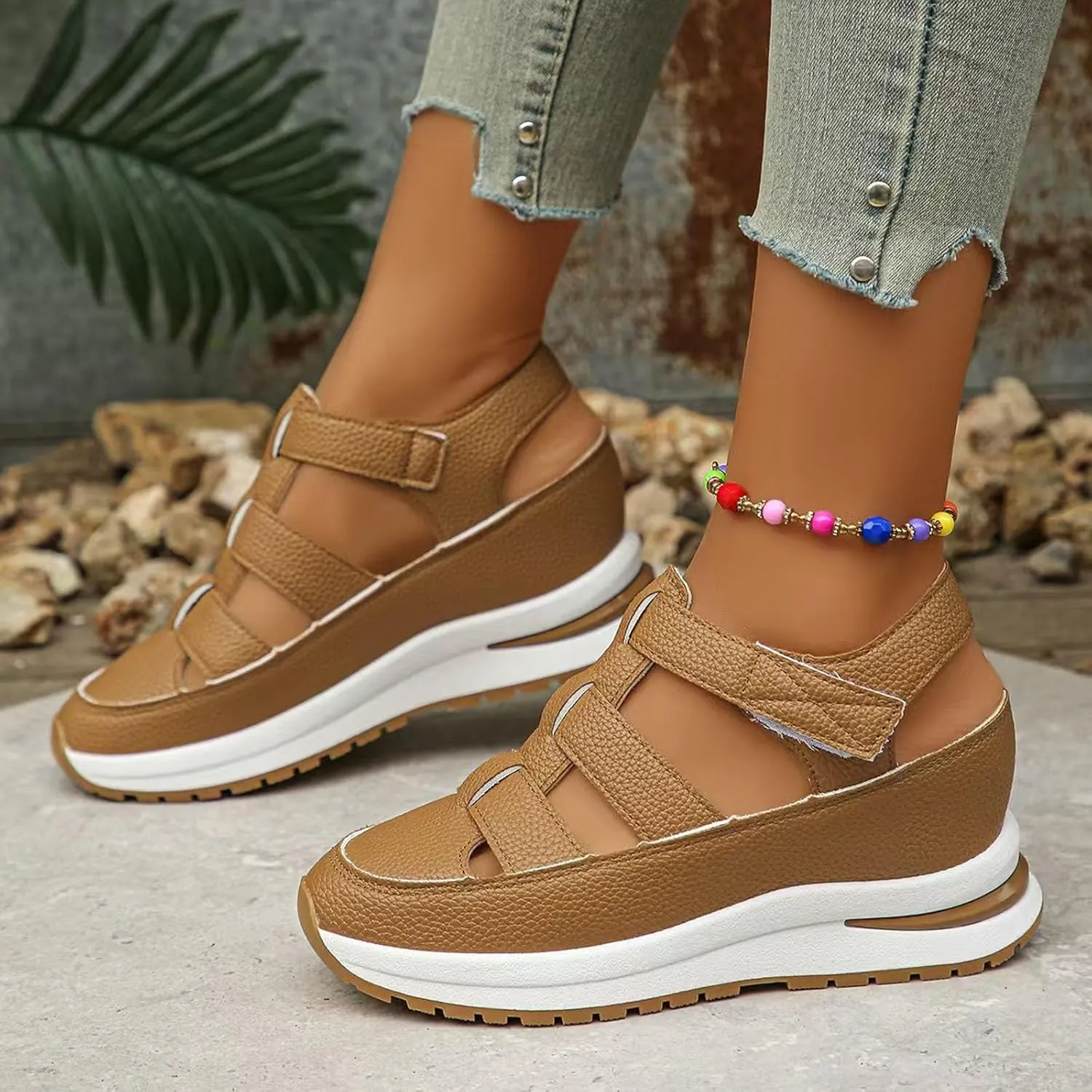 Platform Wedges Sandals for Women Summer,Women Closed Toe Comfortable Walking Sports Sandals Hollow Ankle Strap Wedges Design for Beach Hiking Shoes Casual Wear 2025