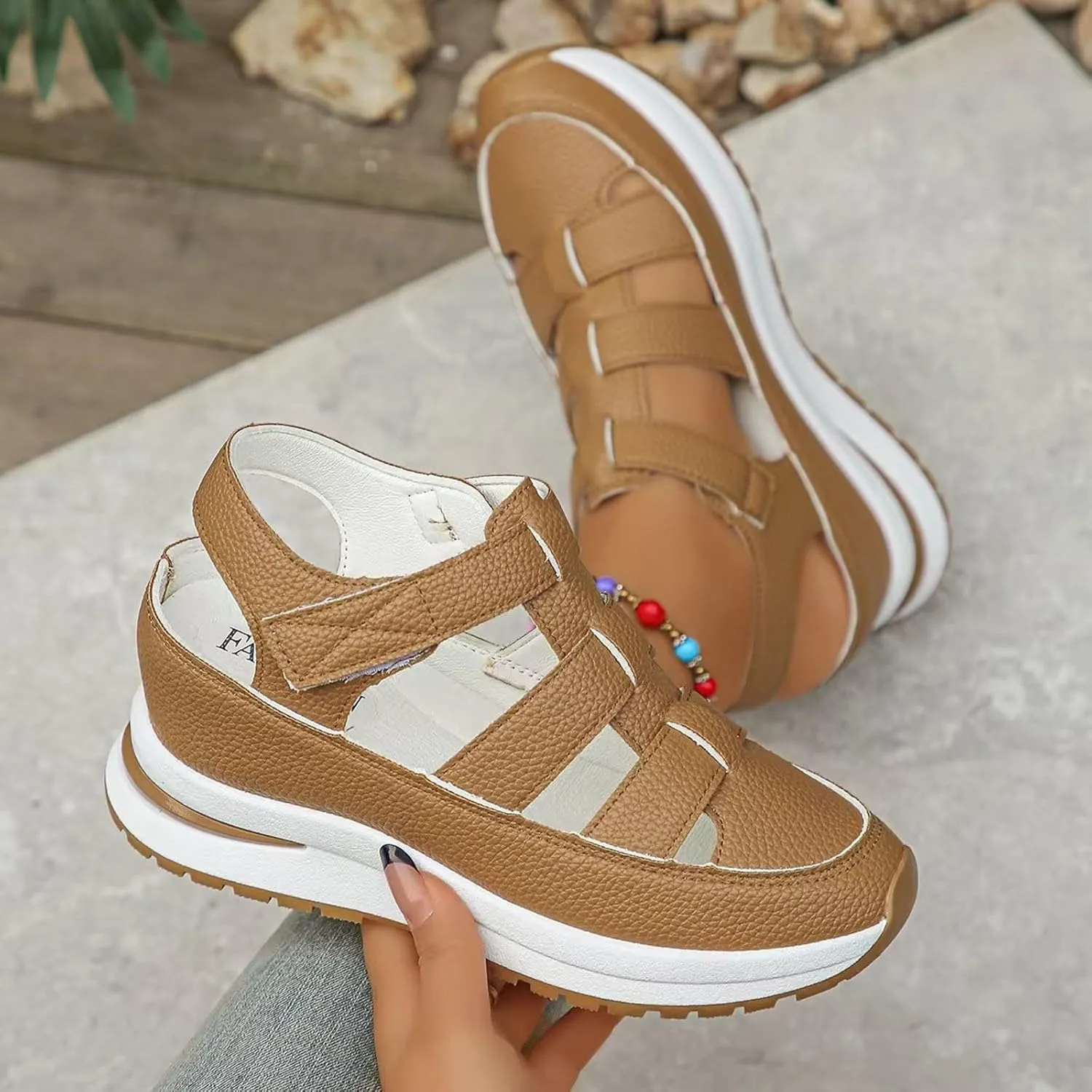 Platform Wedges Sandals for Women Summer,Women Closed Toe Comfortable Walking Sports Sandals Hollow Ankle Strap Wedges Design for Beach Hiking Shoes Casual Wear 2025