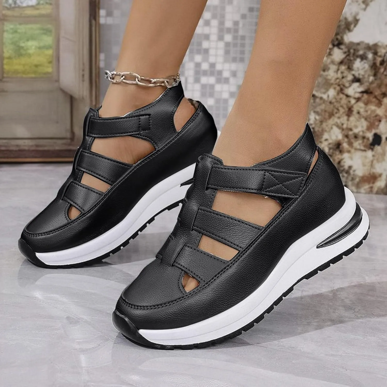 Platform Wedges Sandals for Women Summer,Women Closed Toe Comfortable Walking Sports Sandals Hollow Ankle Strap Wedges Design for Beach Hiking Shoes Casual Wear 2025