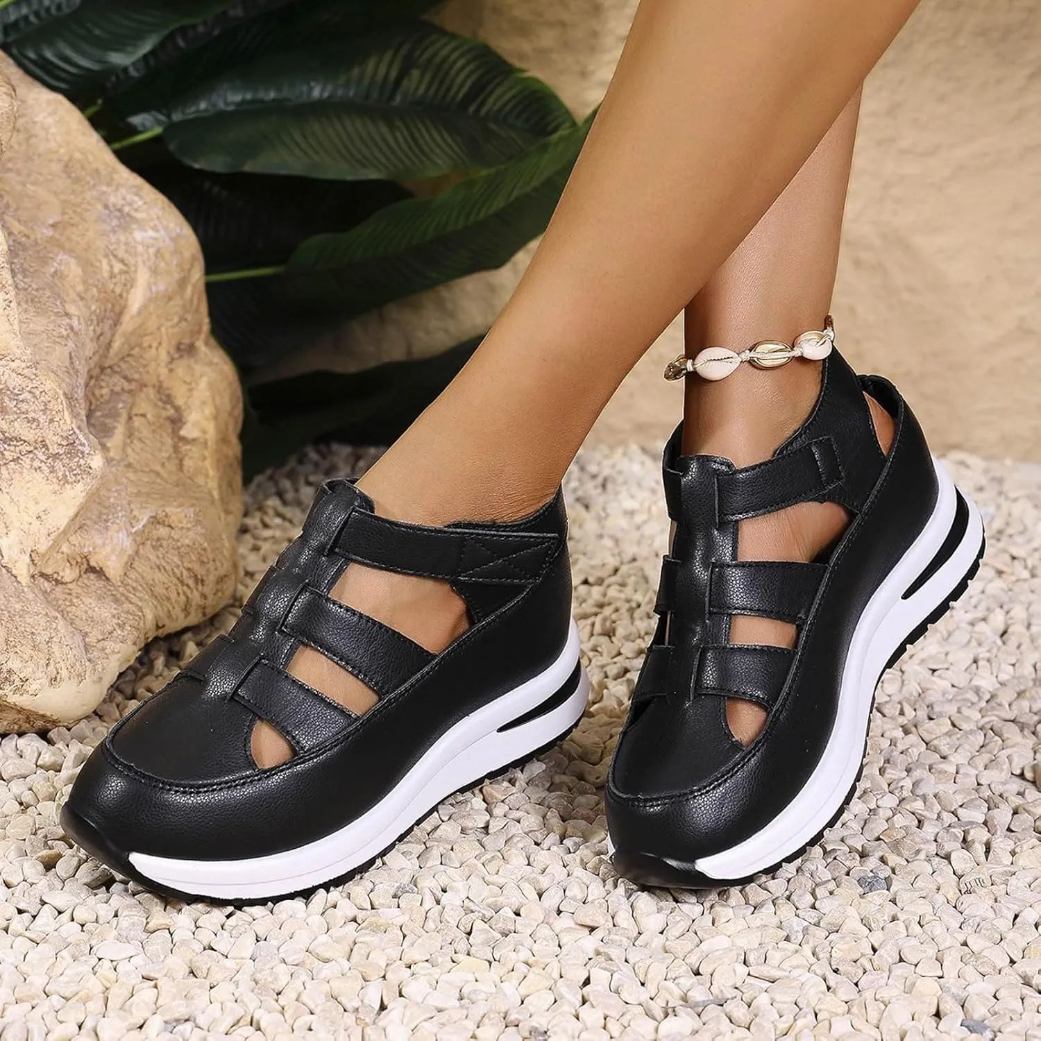 Platform Wedges Sandals for Women Summer,Women Closed Toe Comfortable Walking Sports Sandals Hollow Ankle Strap Wedges Design for Beach Hiking Shoes Casual Wear 2025