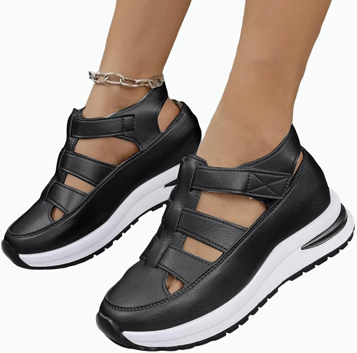 Platform Wedges Sandals for Women Summer,Women Closed Toe Comfortable Walking Sports Sandals Hollow Ankle Strap Wedges Design for Beach Hiking Shoes Casual Wear 2025