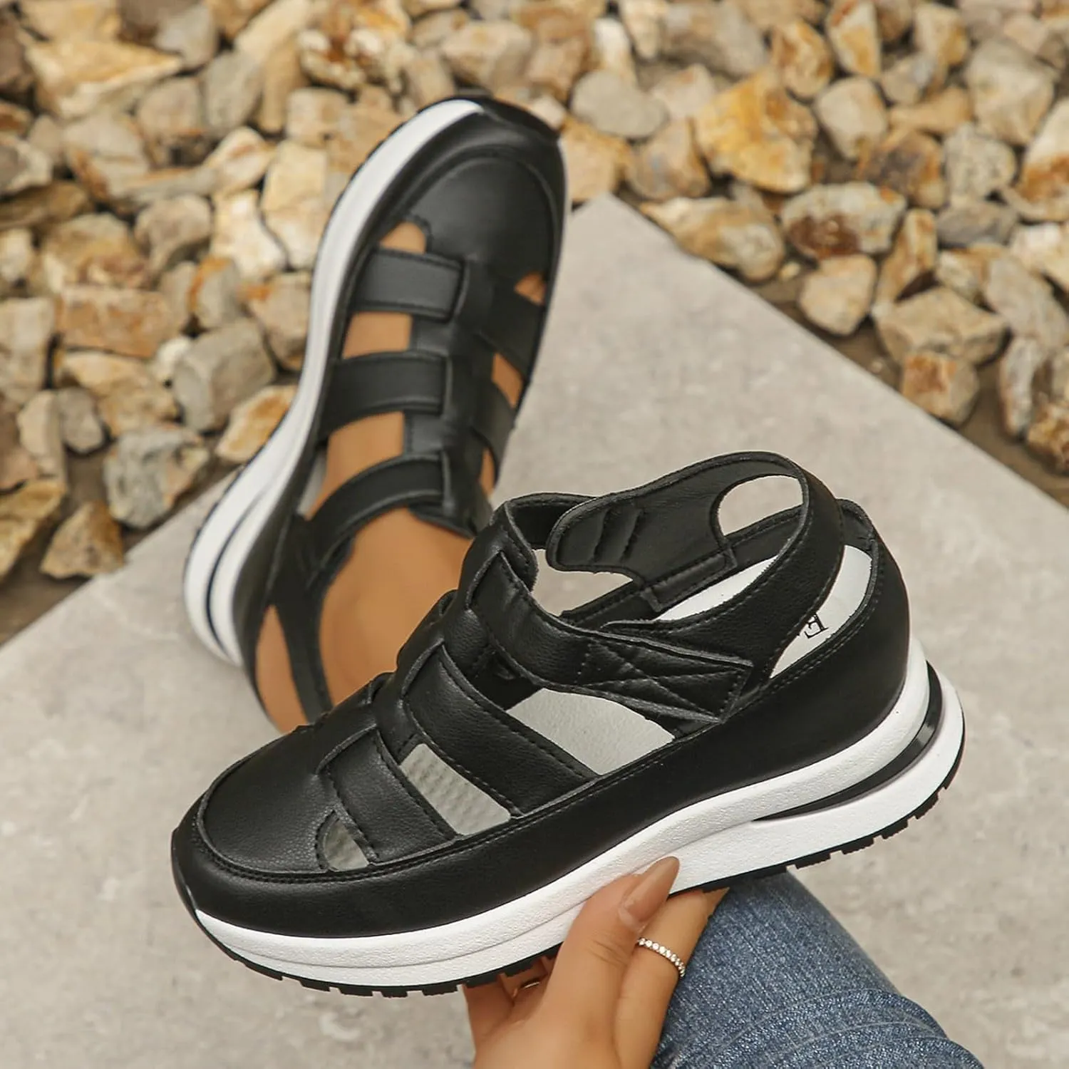 Platform Wedges Sandals for Women Summer,Women Closed Toe Comfortable Walking Sports Sandals Hollow Ankle Strap Wedges Design for Beach Hiking Shoes Casual Wear 2025