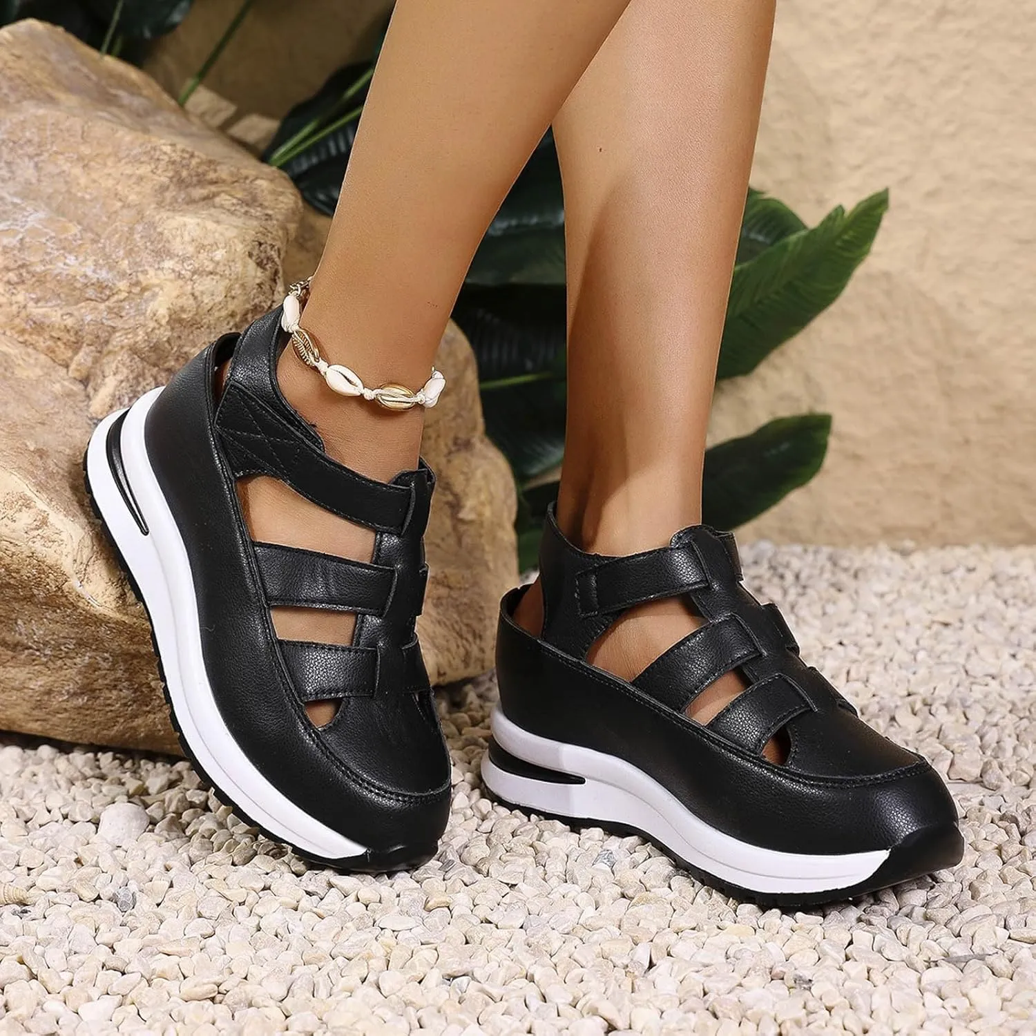 Platform Wedges Sandals for Women Summer,Women Closed Toe Comfortable Walking Sports Sandals Hollow Ankle Strap Wedges Design for Beach Hiking Shoes Casual Wear 2025