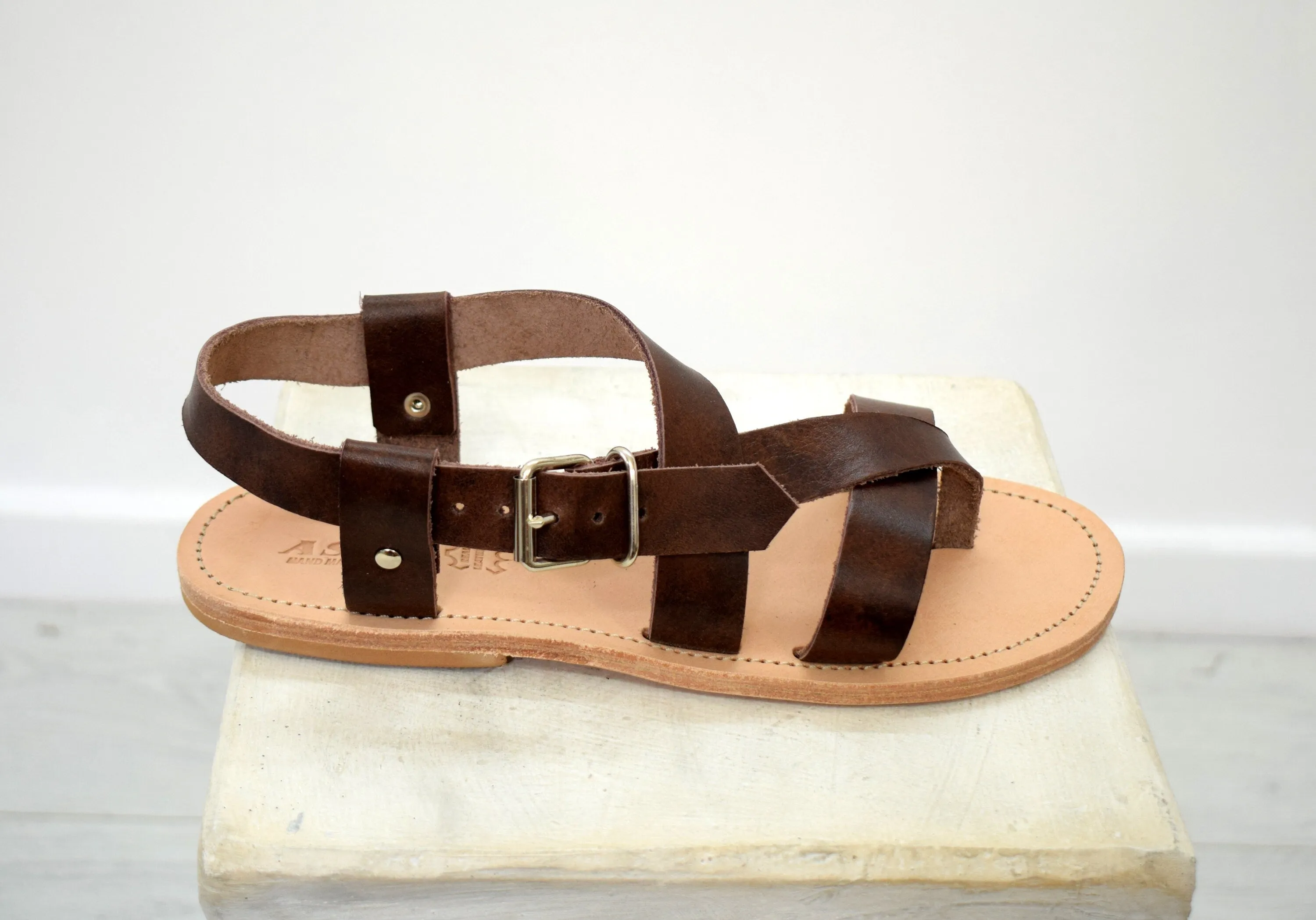 Roman greek gladiator leather sandals, brown men sandals, Spartan sandals, Thongs sandals.