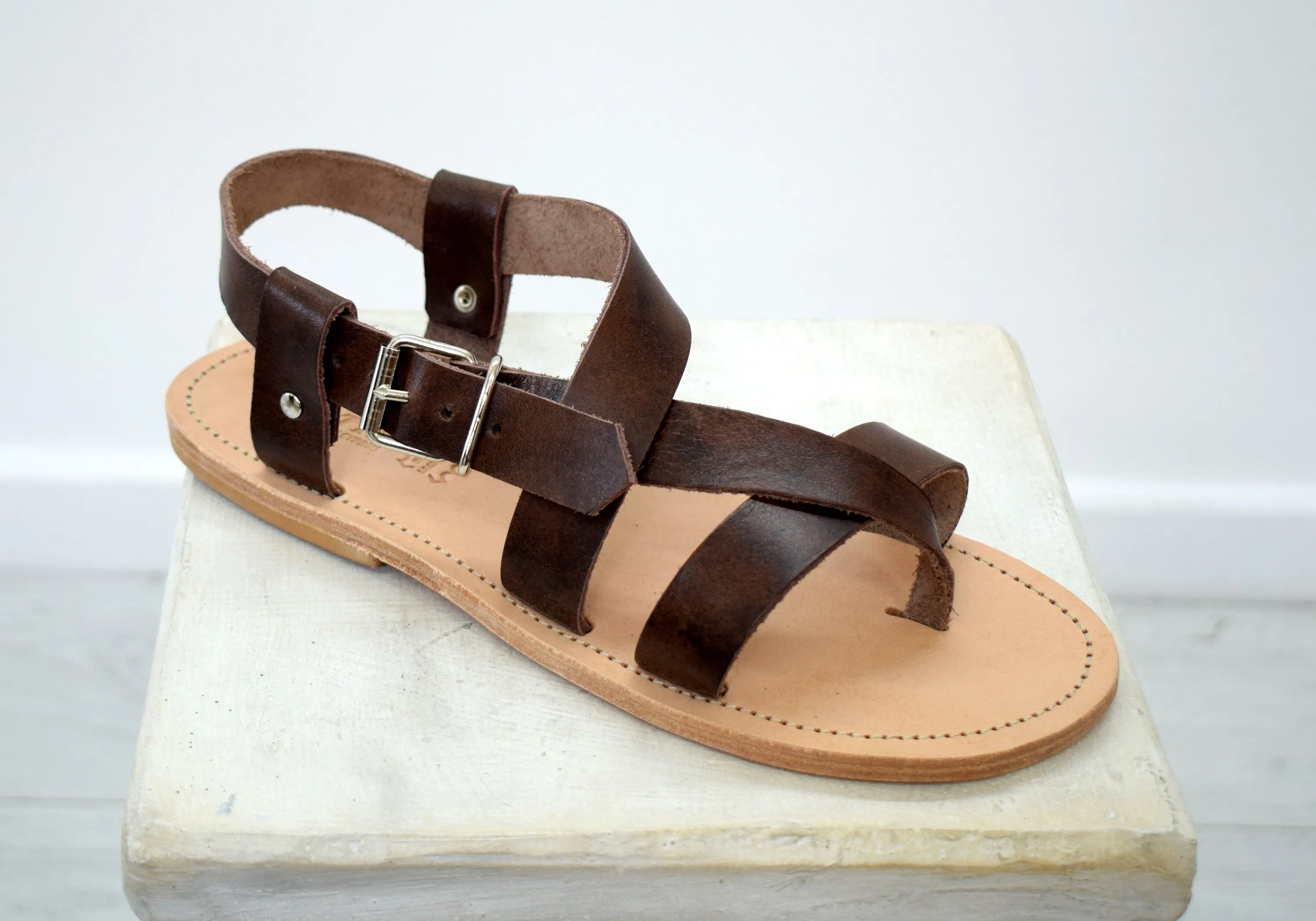 Roman greek gladiator leather sandals, brown men sandals, Spartan sandals, Thongs sandals.