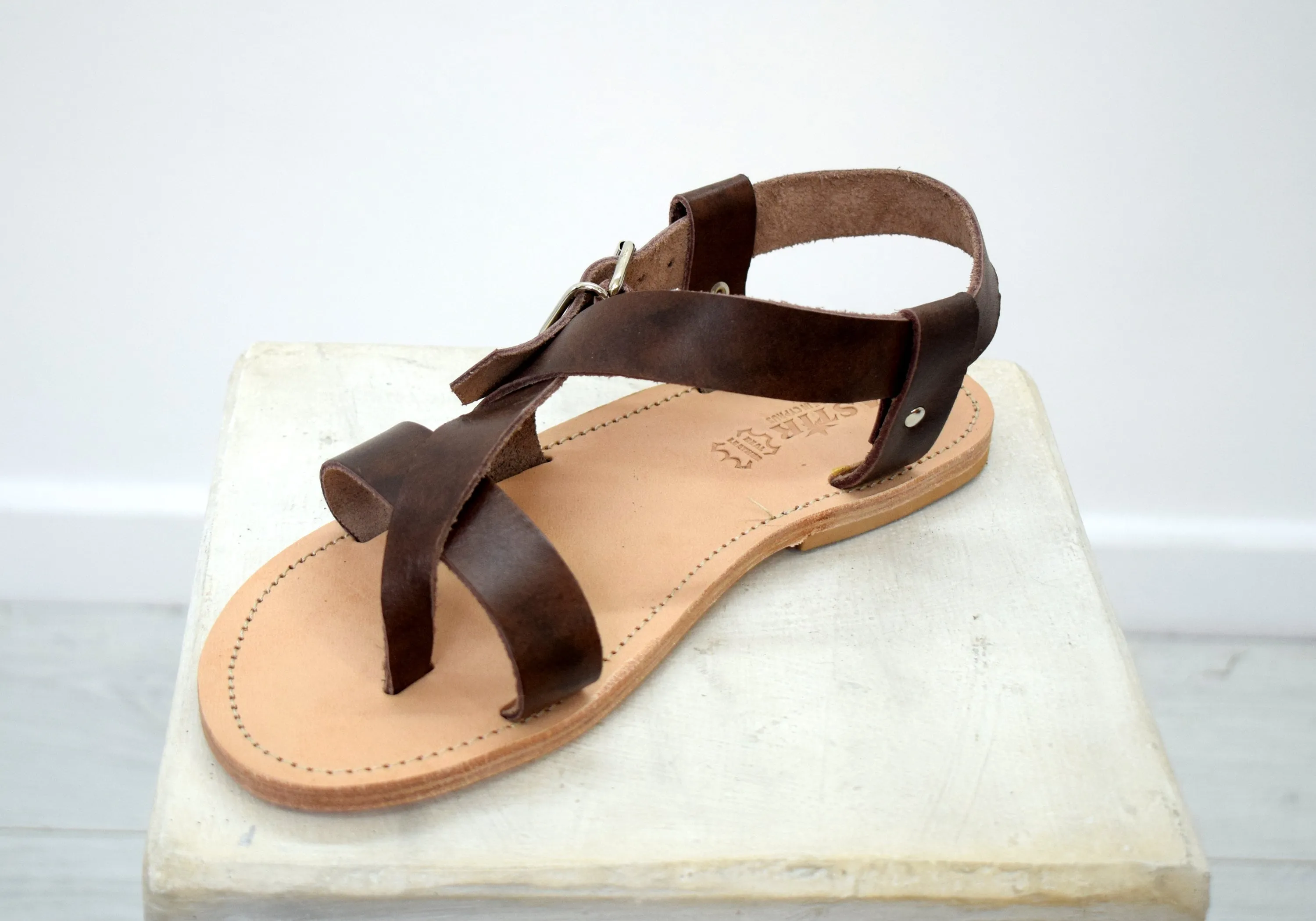 Roman greek gladiator leather sandals, brown men sandals, Spartan sandals, Thongs sandals.