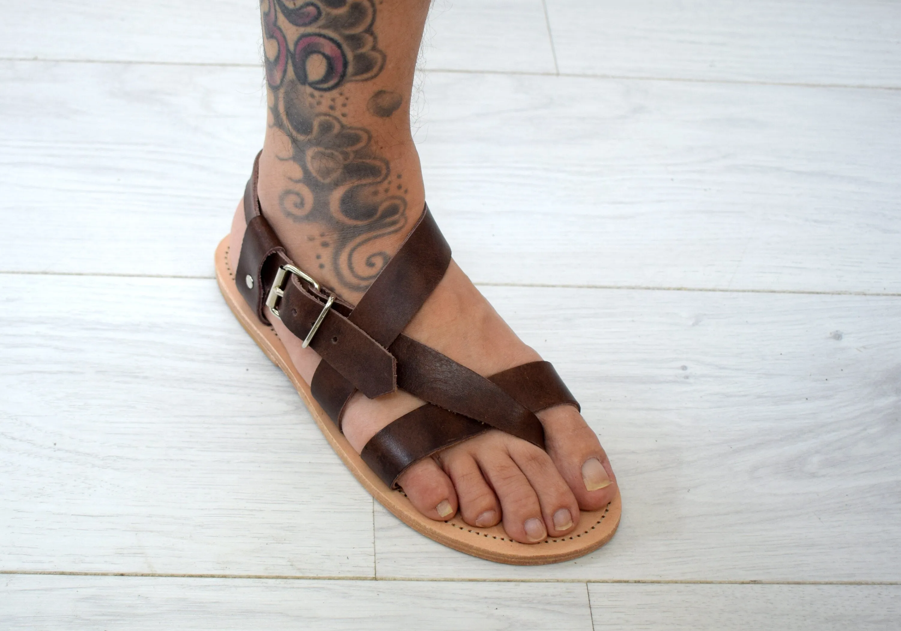 Roman greek gladiator leather sandals, brown men sandals, Spartan sandals, Thongs sandals.