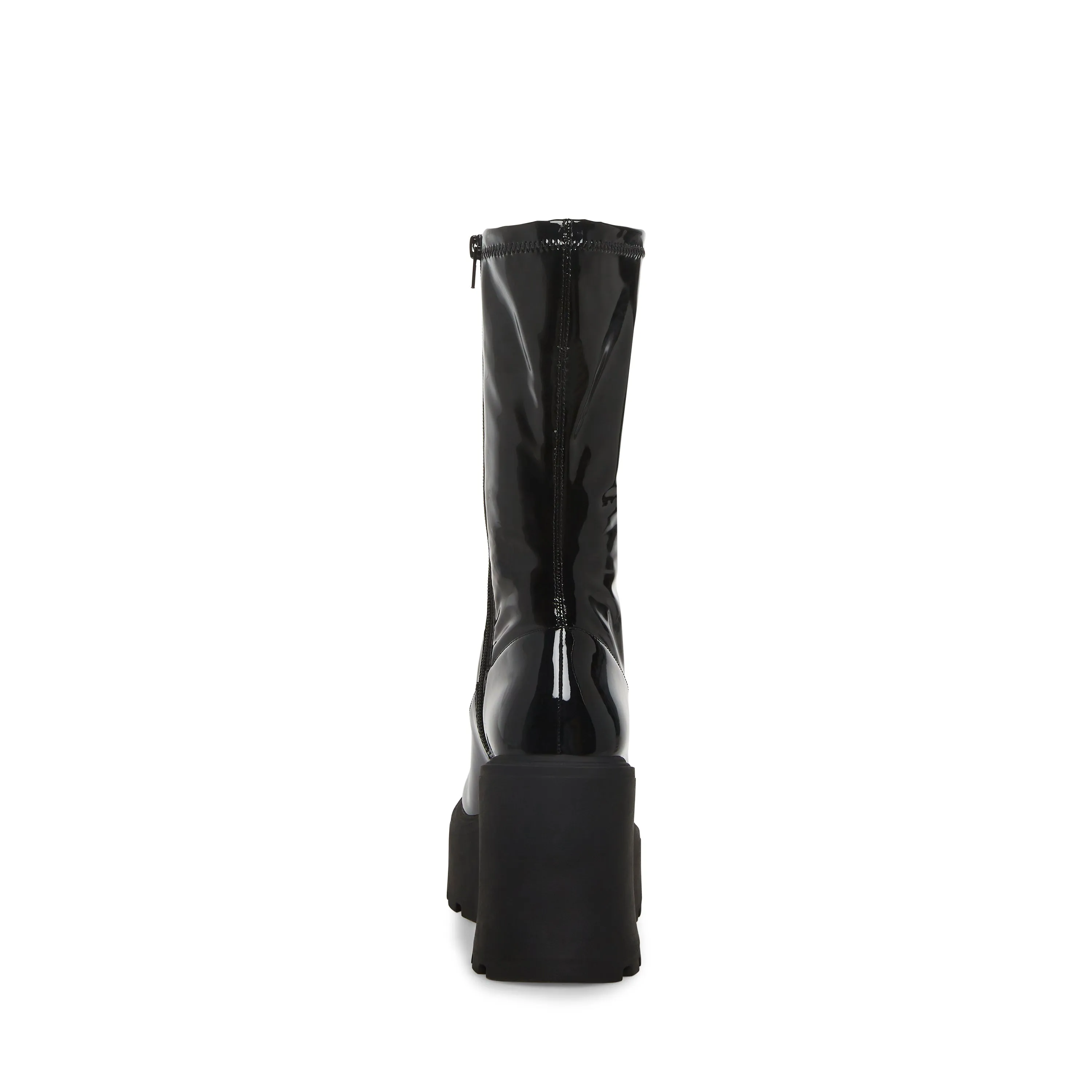 Steve Madden Arrow Black Leather Rounded Toe Chunky Heeled Platform Fashion Boot