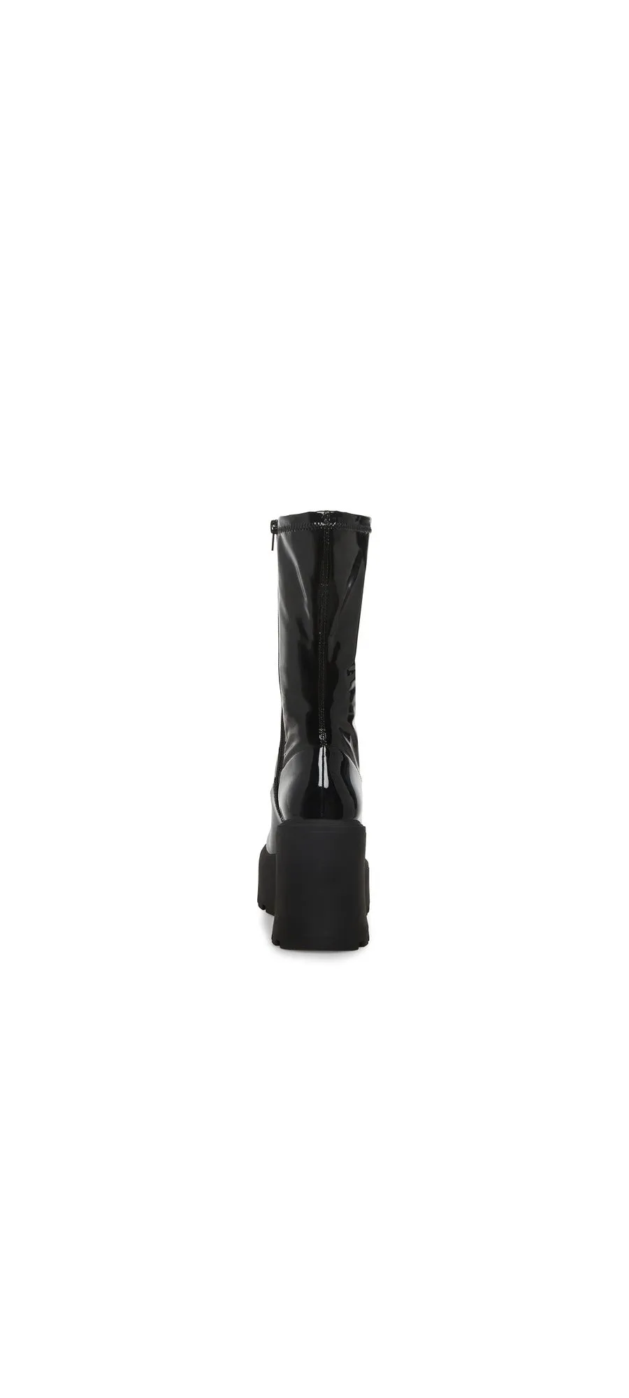 Steve Madden Arrow Black Leather Rounded Toe Chunky Heeled Platform Fashion Boot