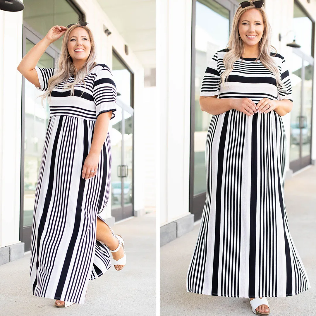 Stripe On Cue Maxi Dress, Black