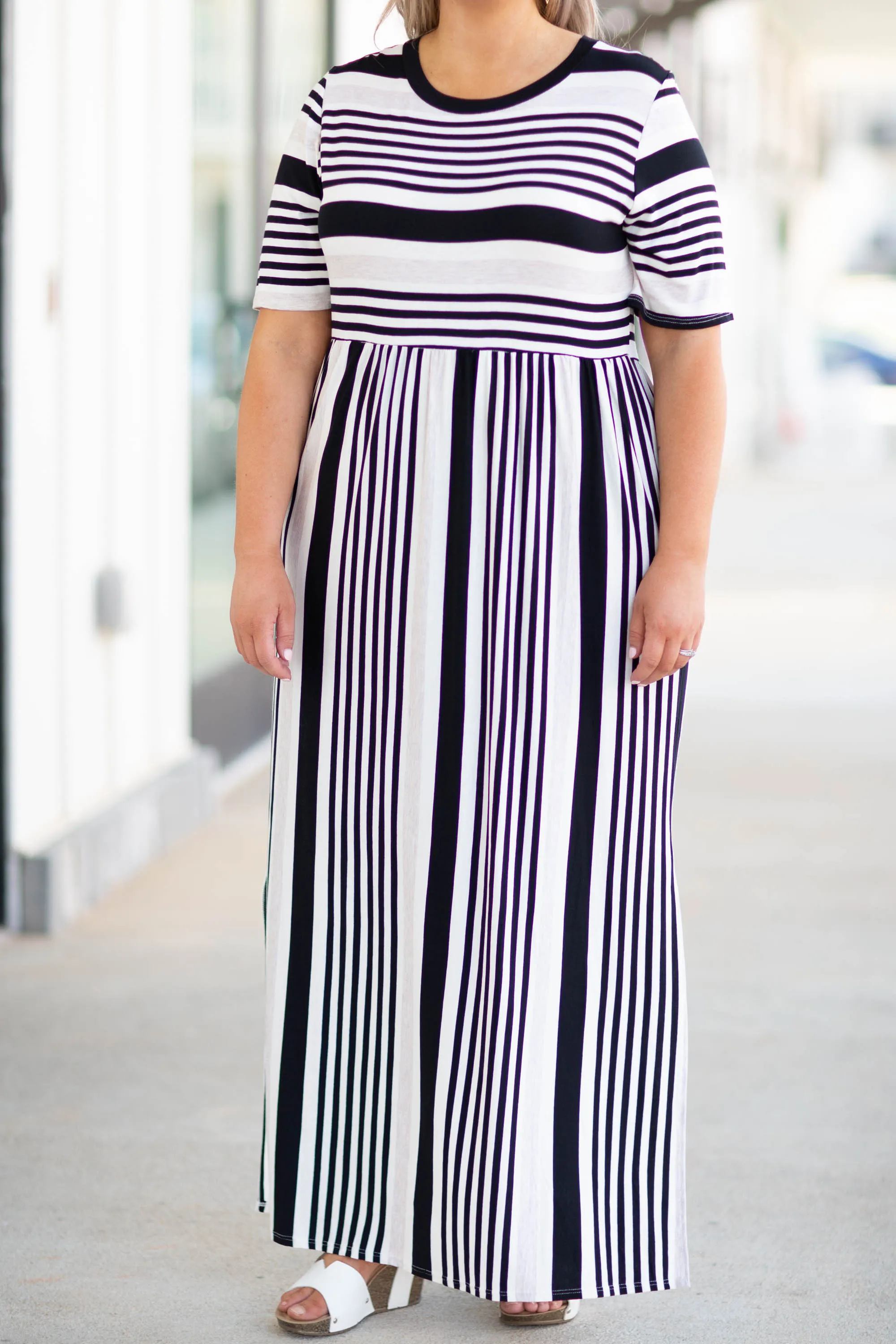 Stripe On Cue Maxi Dress, Black
