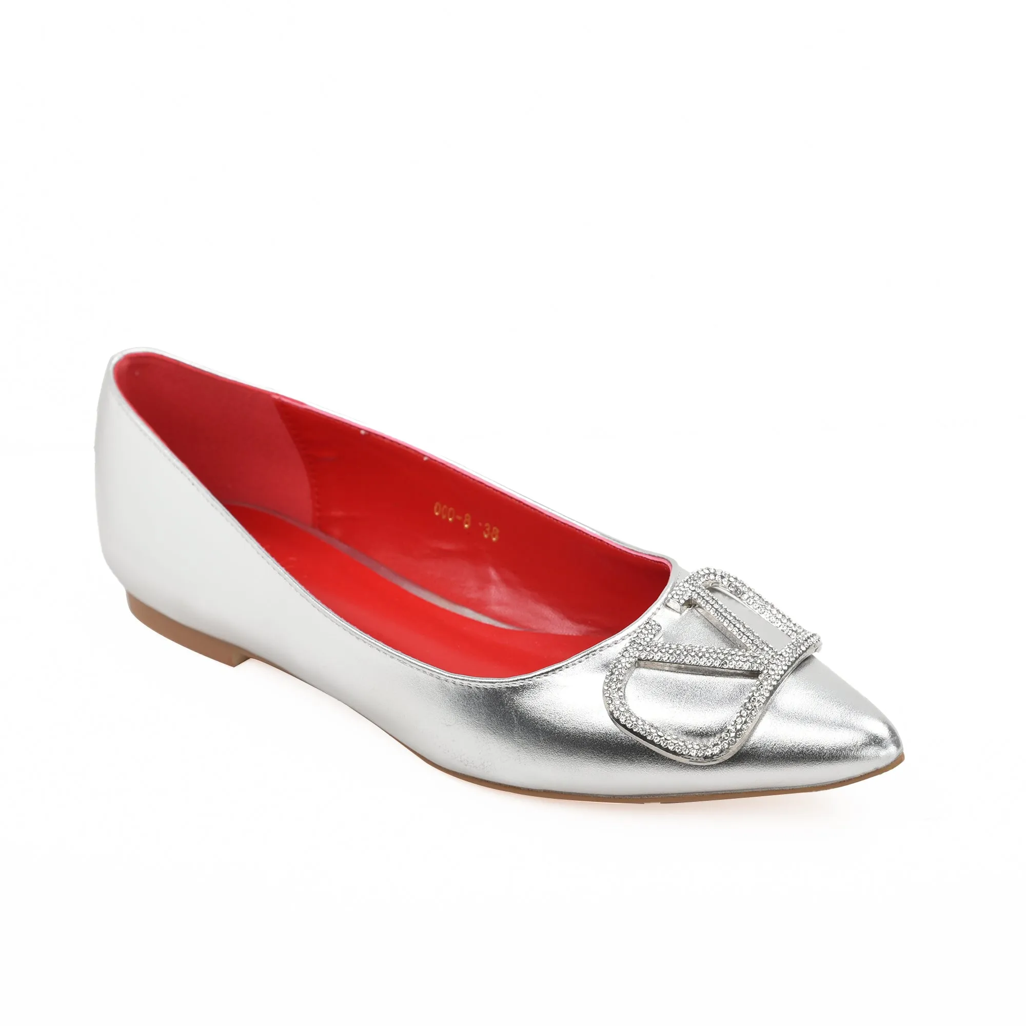 Stylish Silver Flat Shoes with Embellished Buckle | 441L-S Dolcis