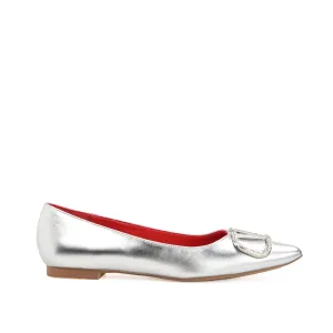 Stylish Silver Flat Shoes with Embellished Buckle | 441L-S Dolcis