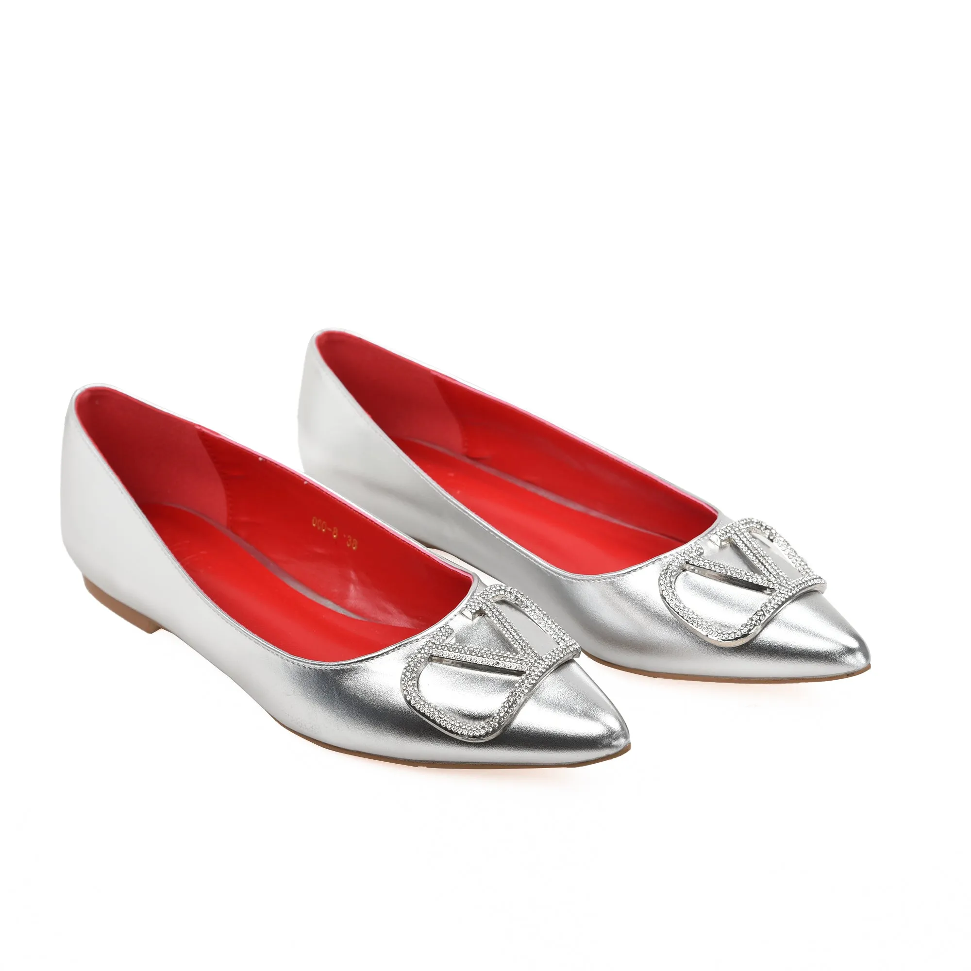Stylish Silver Flat Shoes with Embellished Buckle | 441L-S Dolcis