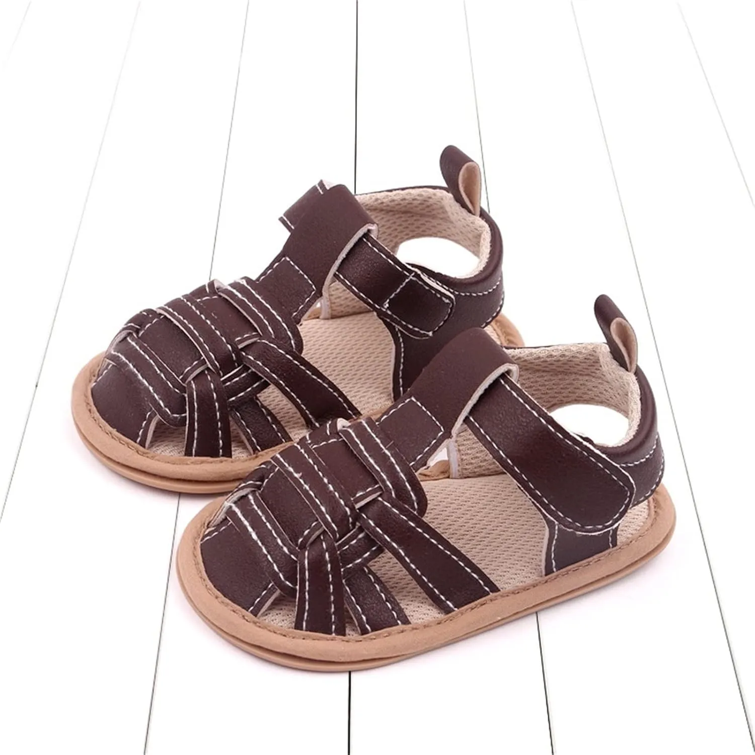 Summer Children Toddler Shoes Boys and Girls Sandals Flat Bottom Lightweight Hollow Upper Slip on Boys Shoes Size 4 (Brown, 6 Toddler)