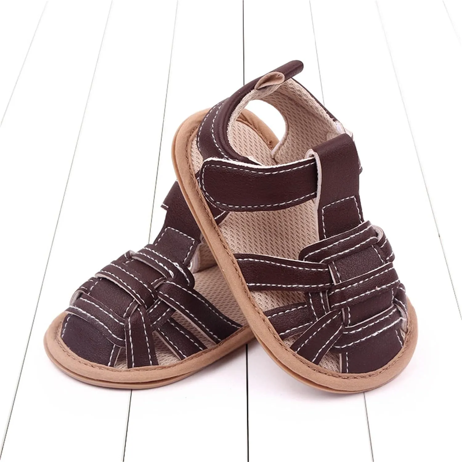 Summer Children Toddler Shoes Boys and Girls Sandals Flat Bottom Lightweight Hollow Upper Slip on Boys Shoes Size 4 (Brown, 6 Toddler)