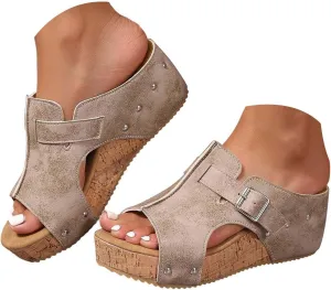 Summer Sandals for Women 2025 Trendy Dressy Platform Wedge Sandals Women's Open Toe Buckle Ankle Strap Wedges Sandal Ladies Comfortable Low Heel Shoes Wedding Party Dress Shoe
