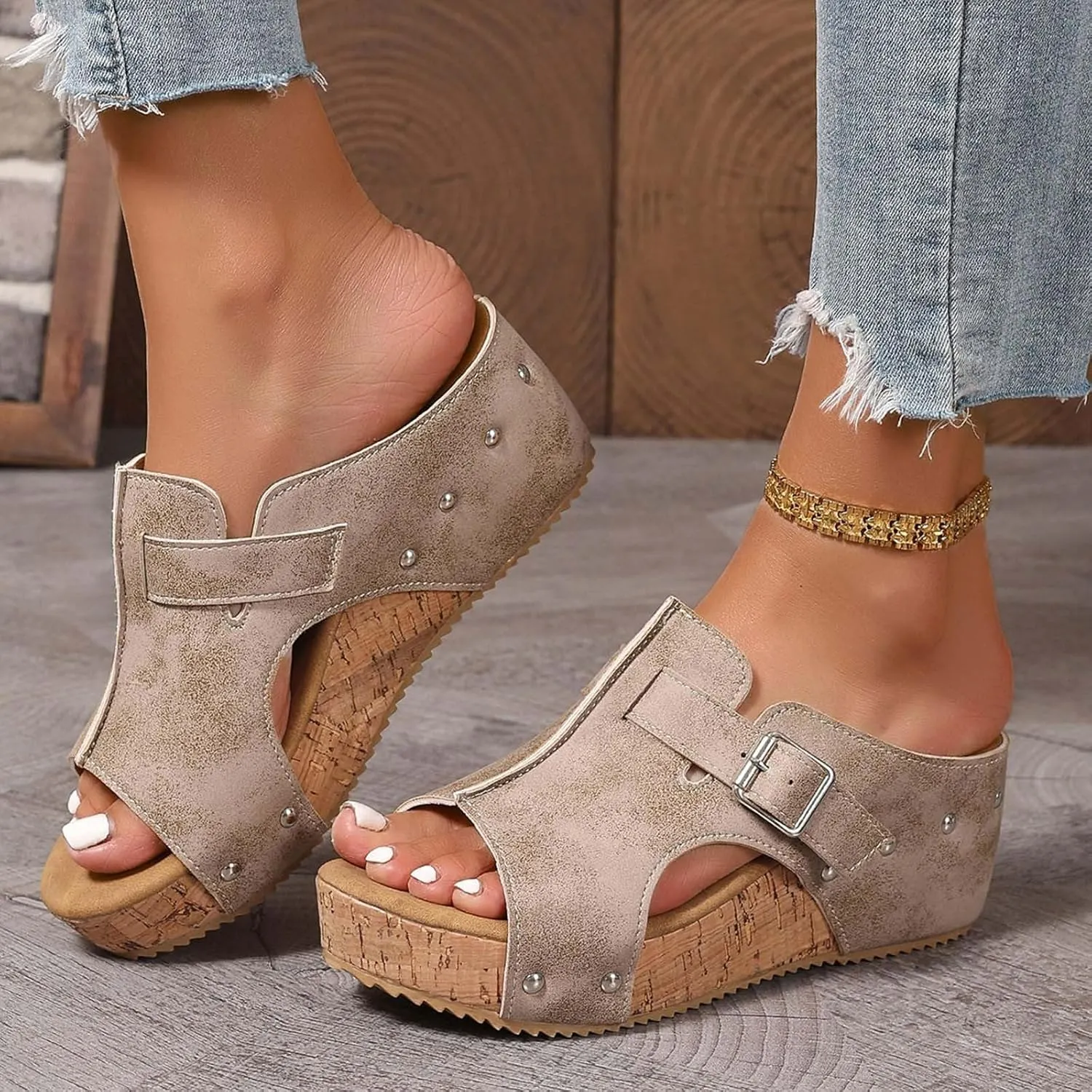 Summer Sandals for Women 2025 Trendy Dressy Platform Wedge Sandals Women's Open Toe Buckle Ankle Strap Wedges Sandal Ladies Comfortable Low Heel Shoes Wedding Party Dress Shoe