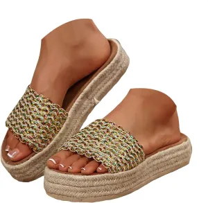 Summer Sandals for Women 2025 Trendy New Womens Platform Sandals Comfortable Slip On Shoes Dressy Wedge Sandals Casual Espadrilles Slip On Slippers Boho Beach Slides Shoes for Vacation Party