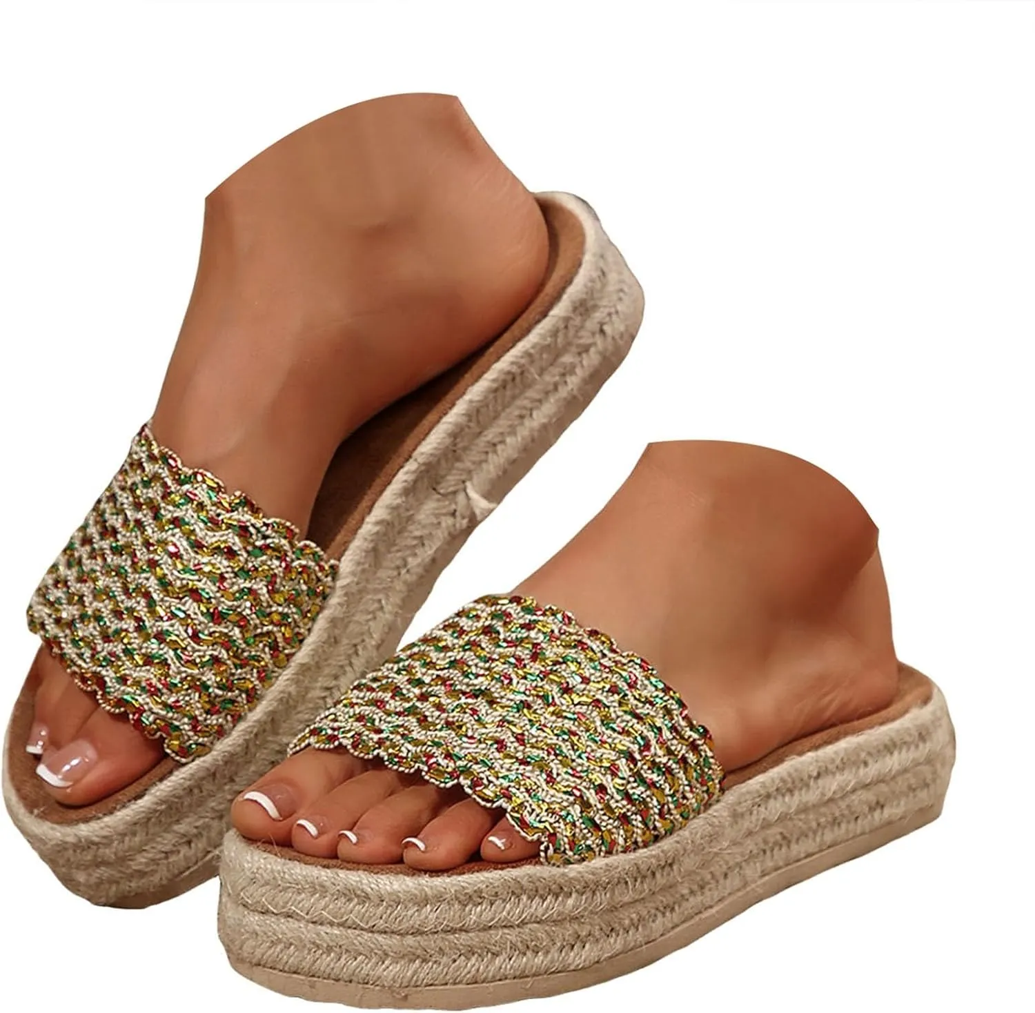 Summer Sandals for Women 2025 Trendy New Womens Platform Sandals Comfortable Slip On Shoes Dressy Wedge Sandals Casual Espadrilles Slip On Slippers Boho Beach Slides Shoes for Vacation Party