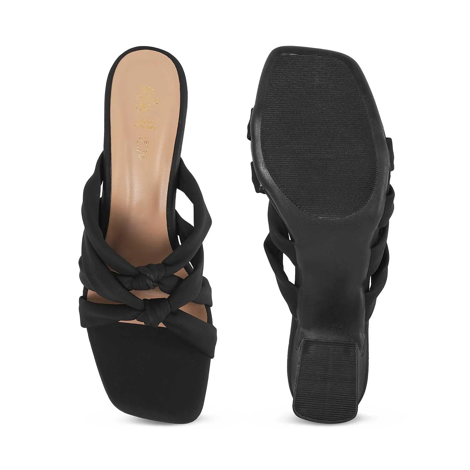 Tresmode Sofstrip Black Women's Casual Block Heel Sandals