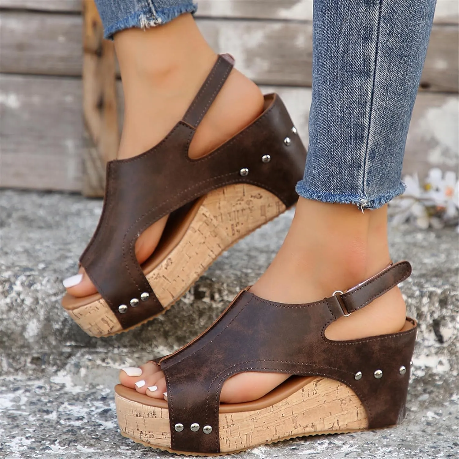 Wedge Sandals For Women Comfortable Dressy Open Toe Ankle Strap Flatform Sandals Casual Slip on Platform Summer Dress Shoes
