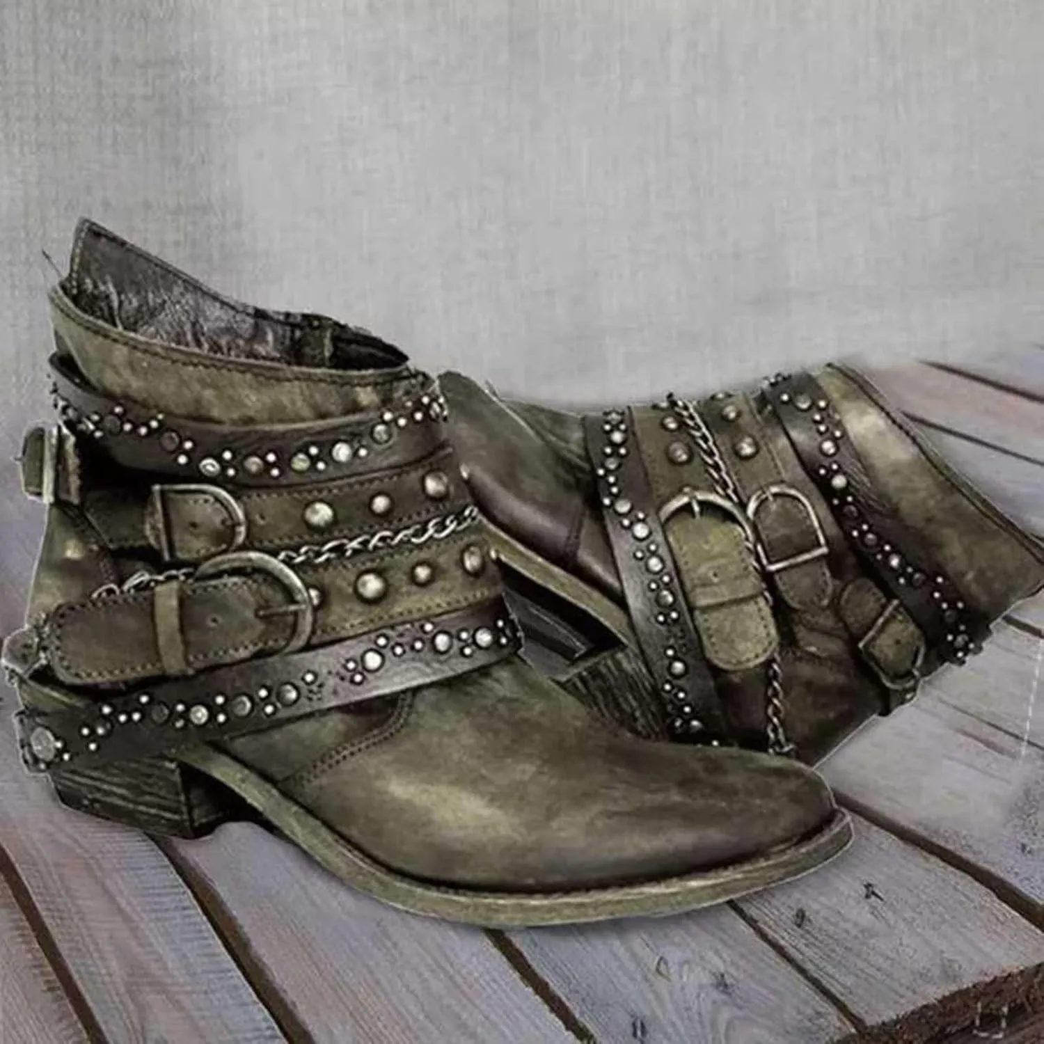 Winter Boots for Women Ankle Brown Leather Booties Women's Flat Ankle Boots Womens Black Boot Fashion Round Toe Low Heel Comfortable Pointed Toe