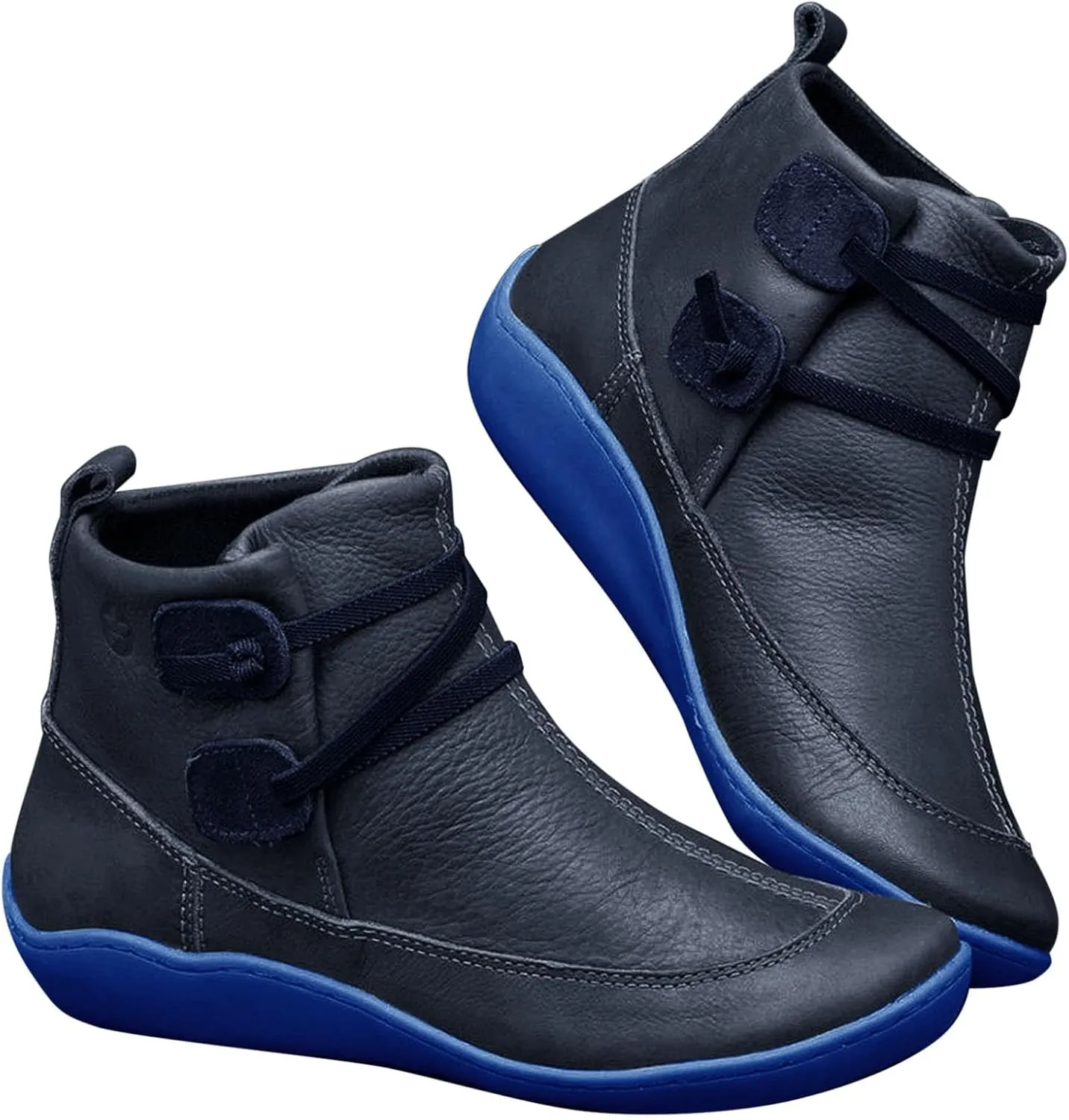 Winter Boots for Women Ankle Brown Leather Booties Women's Flat Ankle Boots Womens Black Boot Fashion Round Toe Low Heel Comfortable Pointed Toe