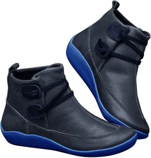 Winter Boots for Women Ankle Brown Leather Booties Women's Flat Ankle Boots Womens Black Boot Fashion Round Toe Low Heel Comfortable Pointed Toe