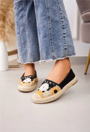 WOMEN'S EMBROIDED ESPADRILLE CLOSED TOE DESIGNER MULES IN BLACK