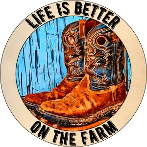 Wreath Sign, Western Sign, Better in Boots, 12" Round Metal Sign, DECOE-958, Sign For Wreath, DecoExchange